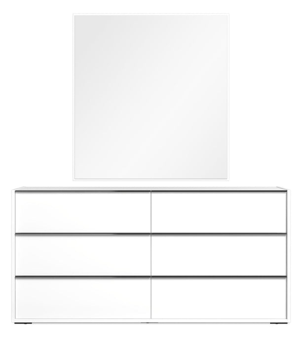 Gino 6pc Bedroom Set with Panel Bed, Dresser, Mirror & Nightstand - Made in Italy, Modern, White - Queen Size