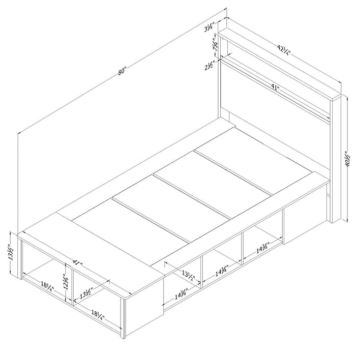 Everley Platform Bed Set with Panel Headboard, Built-in Storage & Baskets, Two-Tone - Twin Size