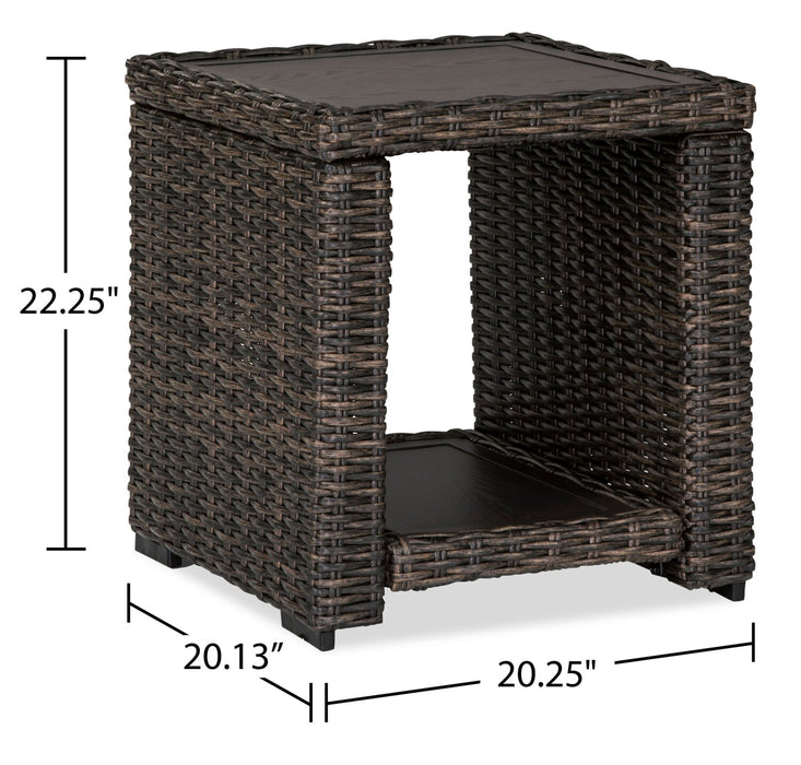 Hilo Outdoor Patio End Table - 20\"W, Resin Wicker & Aluminum Frame, UV & Weather Resistant - Brown