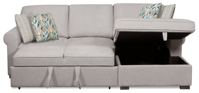 Scott Living Haven 2-Piece Right-Facing Chenille Fabric Sleeper Sectional with Storage Chaise - Grey
