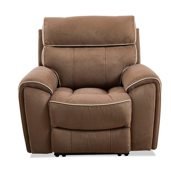 Cindy Crawford Home Newport 43\" Faux Suede Power Reclining Chair with Power Headrest - Taupe