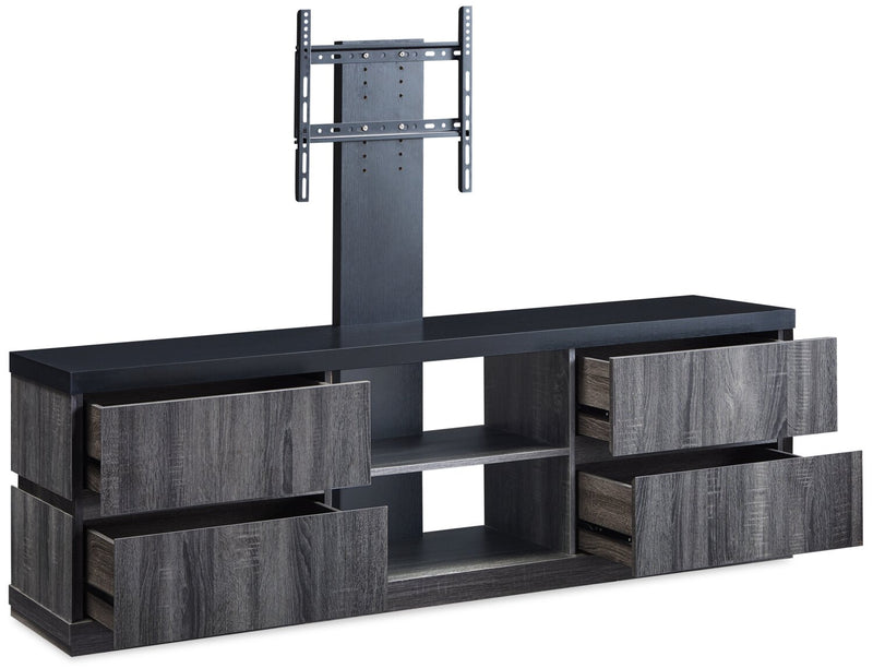 Rhys 70" TV Stand with TV Mount - Contemporary style TV Stand in Distressed grey Glass, Medium Density Fibreboard (MDF)