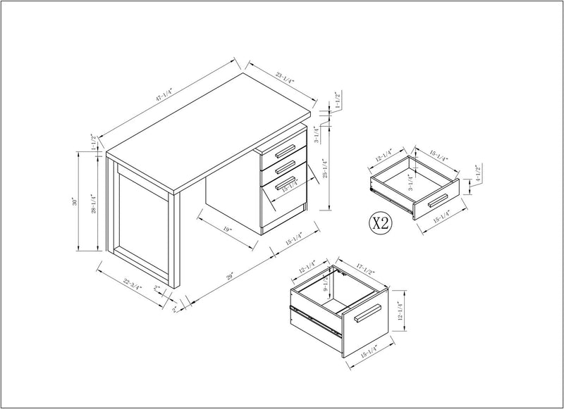 Oscar 47\" Reversible Office Desk with 3-Drawers - White