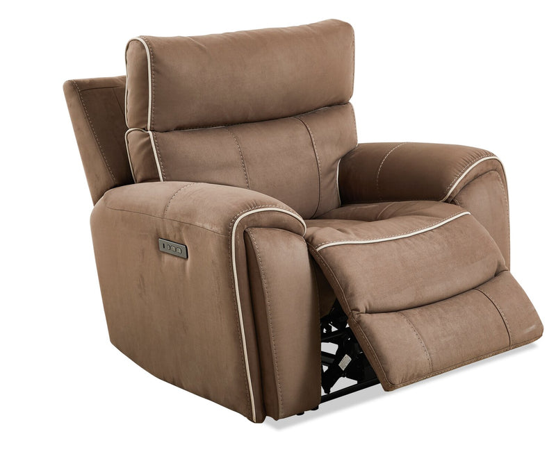 Cindy Crawford Home Newport 43\" Faux Suede Power Reclining Chair with Power Headrest - Taupe