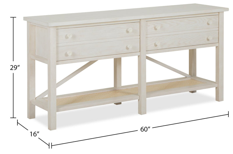 Ellison 60\" Traditional Sofa Table with Storage and Shelf - Antique White Wood