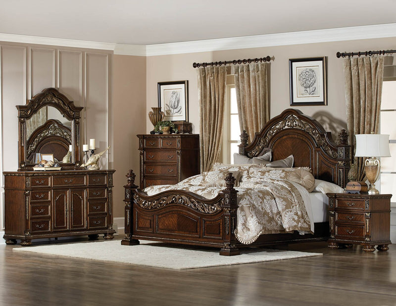 Wynn 6pc Bedroom Set with Bed, Dresser, Mirror & Nightstand, Cherry Brown - Queen Size