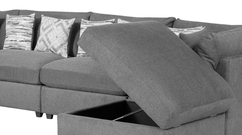 Scott Living Evolve Modular 6-Piece Linen-Look Fabric Sectional with Feather Down Cushions - Charcoal Grey