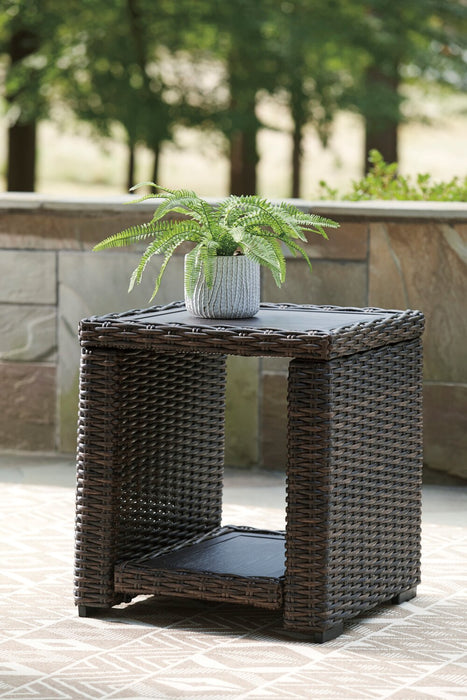 Hilo Outdoor Patio End Table - 20\"W, Resin Wicker & Aluminum Frame, UV & Weather Resistant - Brown