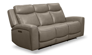 Prescott Genuine Leather Power Reclining Sofa - Grey