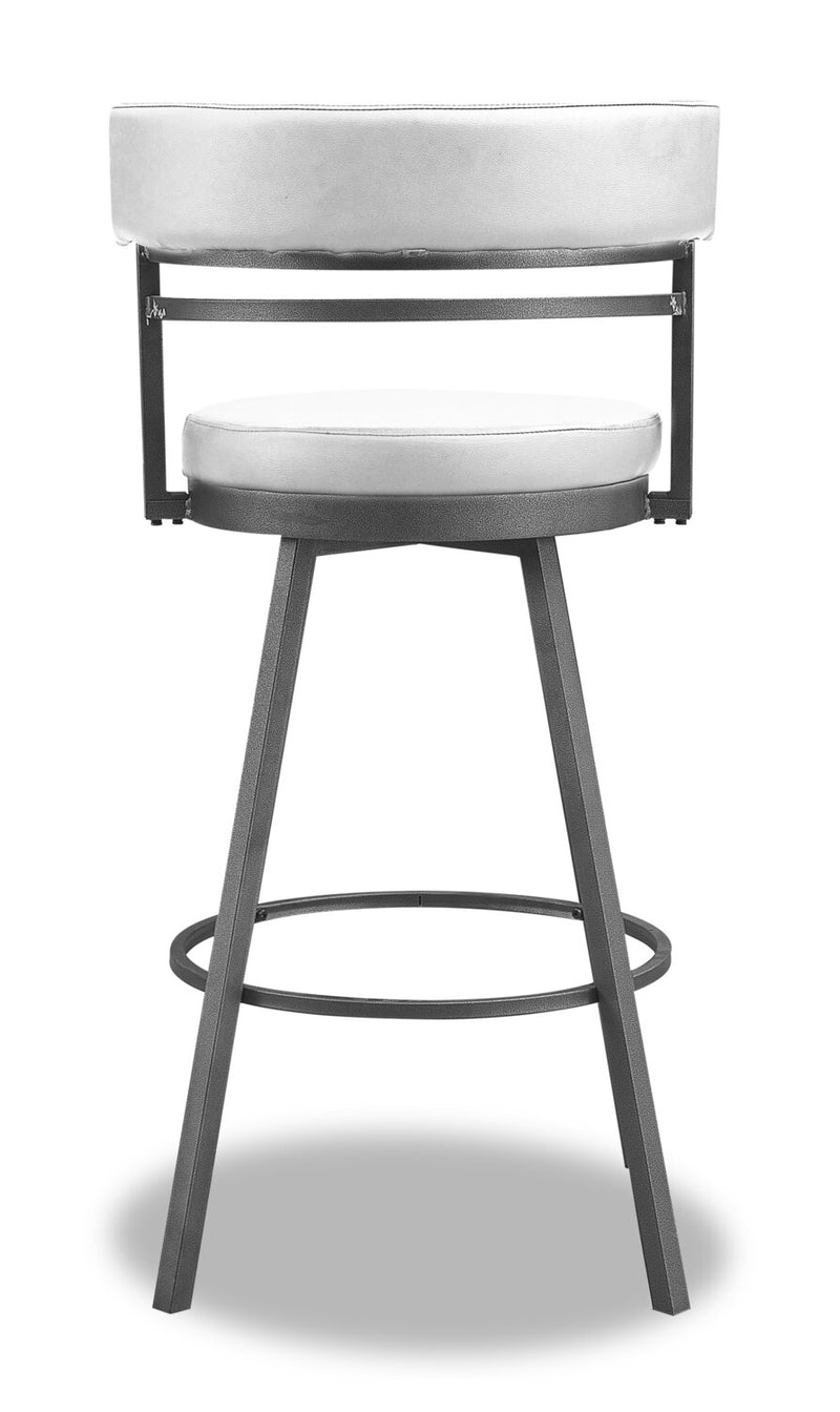 Mila Barstool with Swivel Seat, Vegan Leather Fabric, Metal White