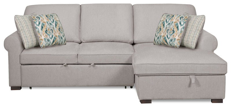 Scott Living Haven 2-Piece Right-Facing Chenille Fabric Sleeper Sectional with Storage Chaise - Grey