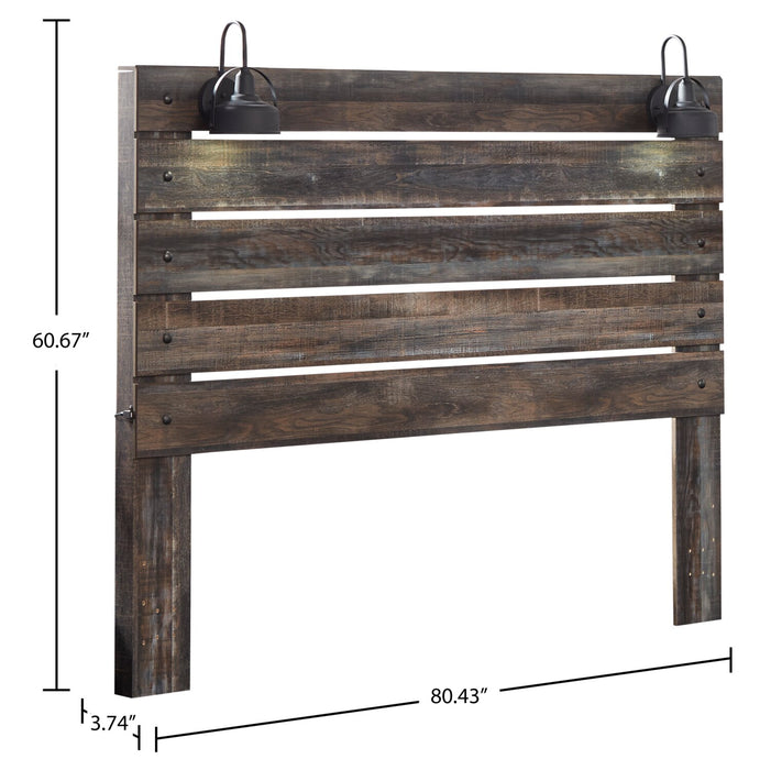 Abby Panel Headboard with LED Light & USB Ports, Brown - King Size