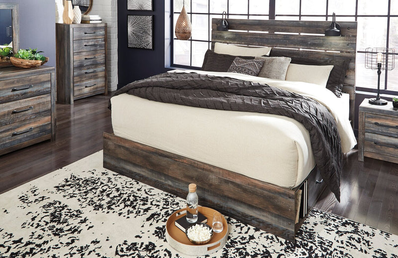 Abby Platform Side Storage Bed with LED Lights & USB Ports, Brown - King Size