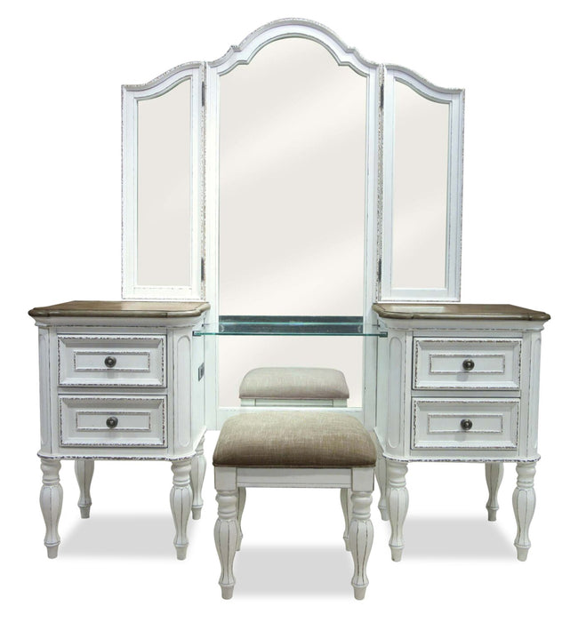 Grace Vanity Stool with Storage, 19\"H, wooden - Antique White 