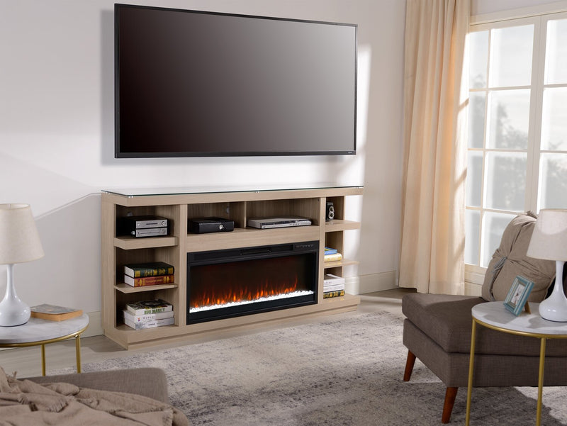 Axel 74\" Modern  Electric Fireplace TV Stand with Storage and Cable Management for TVs up to 85\"- Taupe