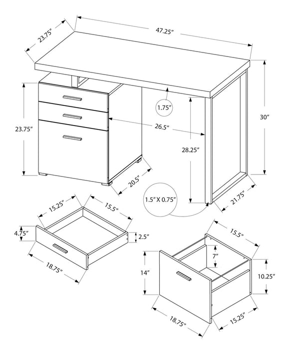 Clayton 47.25\" Reversible Office Desk with 3-Drawers - Grey