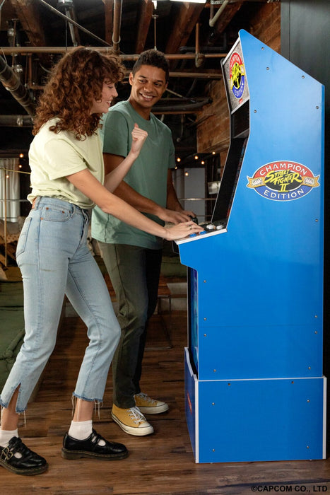 Arcade1Up Street Fighter™ ll Championship Edition Big Blue Arcade Cabinet with Riser and Stool