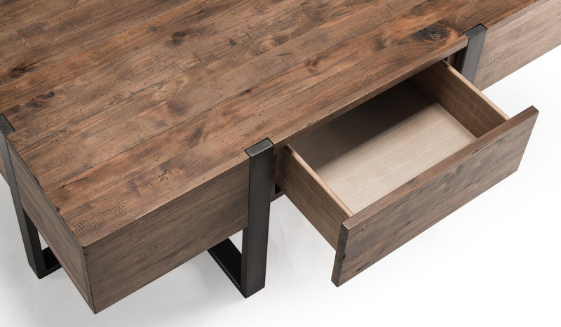 Manchester 54\" Modern Sofa Table with Storage and Shelf - Brown Wood with Iron Base