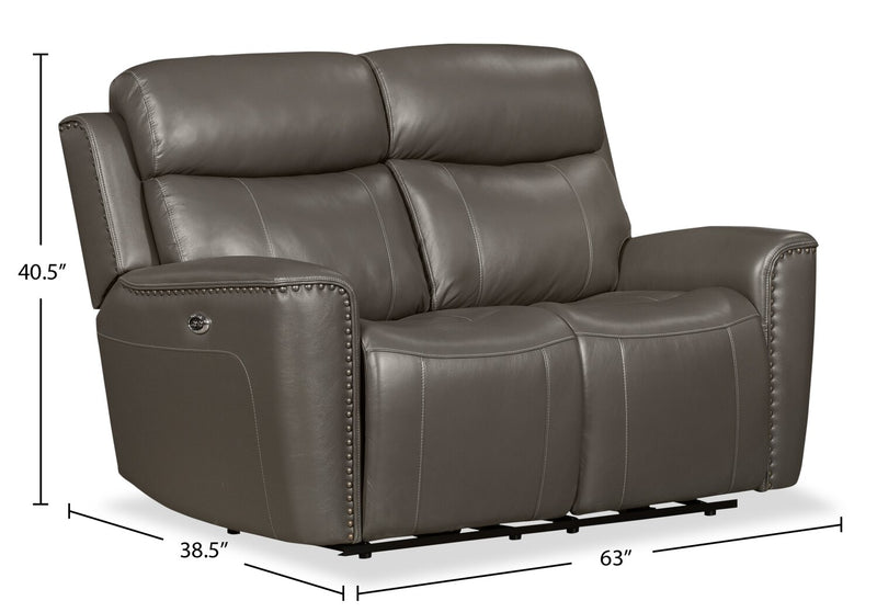 Quincy Genuine Leather Reclining Loveseat Grey The Brick