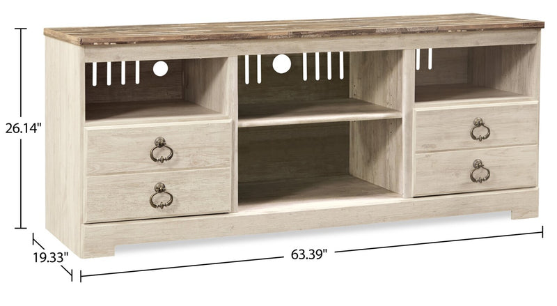 Willowton 64\" Traditional TV Stand with Storage and Cable Management for TVs up to 70\"- Whitewash