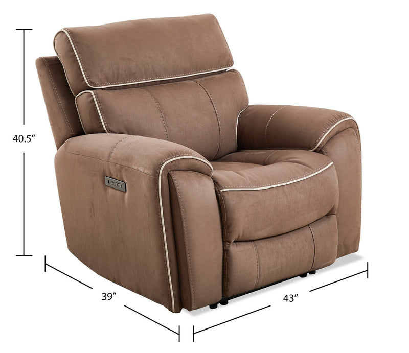 Cindy Crawford Home Newport 43\" Faux Suede Power Reclining Chair with Power Headrest - Taupe