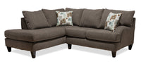 Made in Canada Nofia 2-Piece Left-Facing Chenille Fabric Sectional with Accent Pillows and Wood Legs - Charcoal Grey