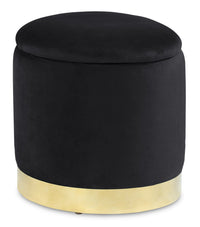 Phebe Velvet Storage Ottoman - Black 