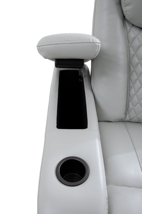 Cinema 79.6\" Leather-Look Fabric Power Reclining Home Theatre Seating with Two Seats - Cosmic Fog Grey