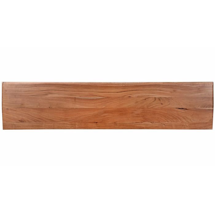 Malta Dining Bench, Acacia Wood, Gold Accent, Trestle Base  70\"W - Natural Brown