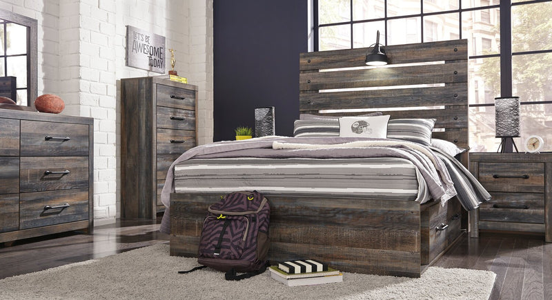 Abby Platform Side Storage Bed with LED Light & USB Ports, Brown - Full Size