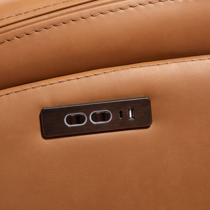 Scott Living Prescott 88.5\" Genuine Leather Power Reclining Sofa with Power Headrests - Butternut Brown