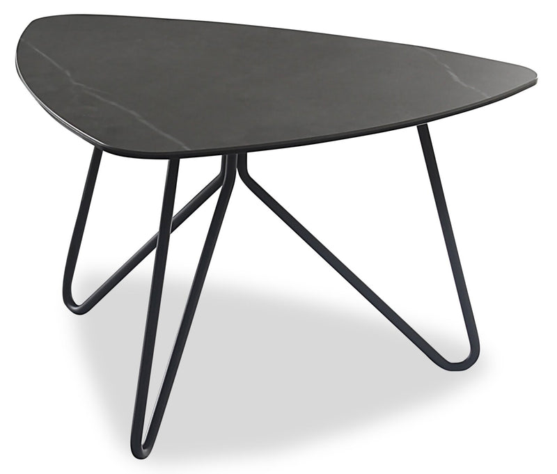 Hamilton 29.72\" Modern Triangular End Table - Grey Marble Look Top with Black Metal Legs