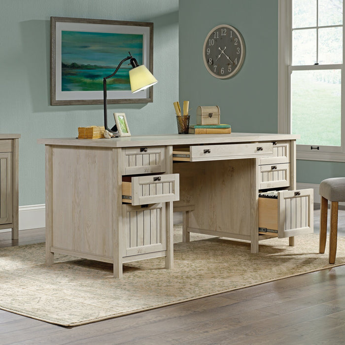 Costa 65.12\" Executive Office Desk with 7-Drawers - Chalked Chestnut