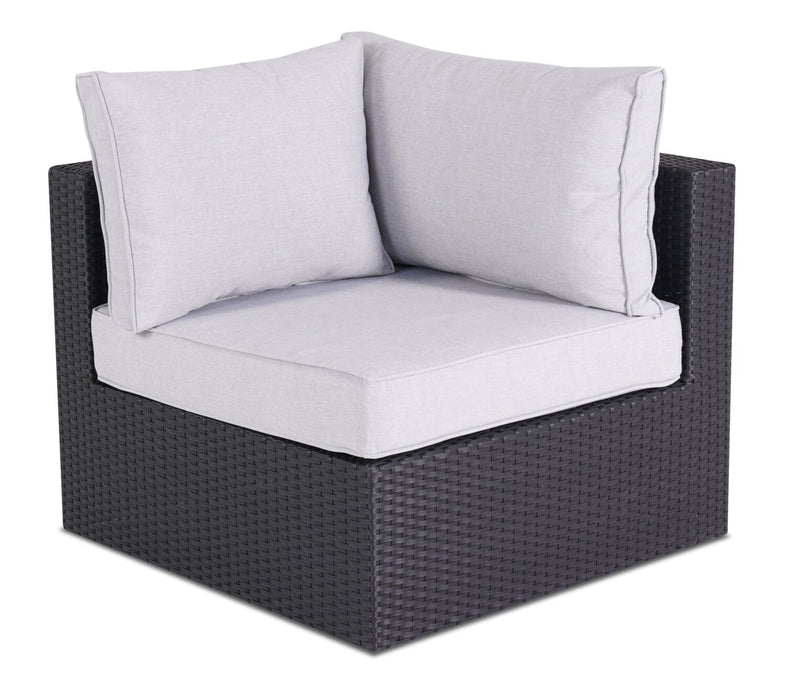 Minnesota 6-Piece Outdoor Patio Set with 3 Corner Chairs, 2 Armless Chairs & Ottoman - Hand-Woven Resin Wicker, Olefin Fabric, UV & Weather Resistant - Grey