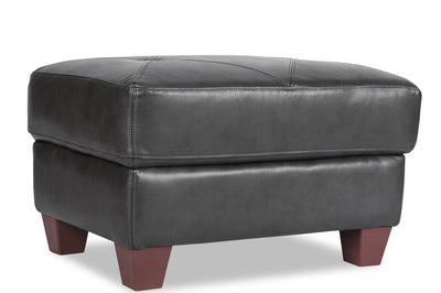 Chateau d’Ax Vita 31" 100% Genuine Leather Ottoman with Diamond Pattern Stitching and Wood Legs - Charcoal Grey | Pouf Vita de Château d’Ax de 31 po en cuir 100 % véritable avec coutures à motif de diamant et pattes en bois - gris anthracite