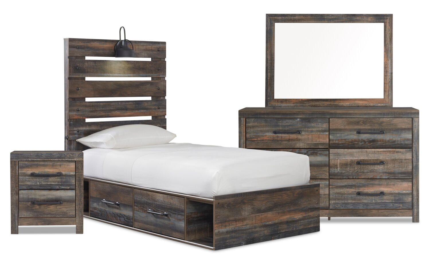 Abby 6pc Bedroom Set w/Side Storage Bed, Dresser, Mirror