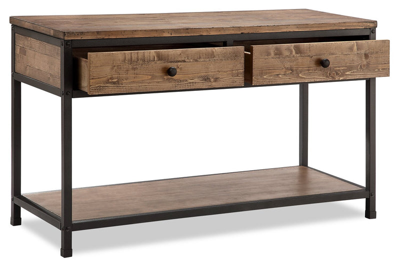 Maguire 46\" Rustic Sofa Table with Storage and Shelf - Brown and Black Wood and Metal Frame