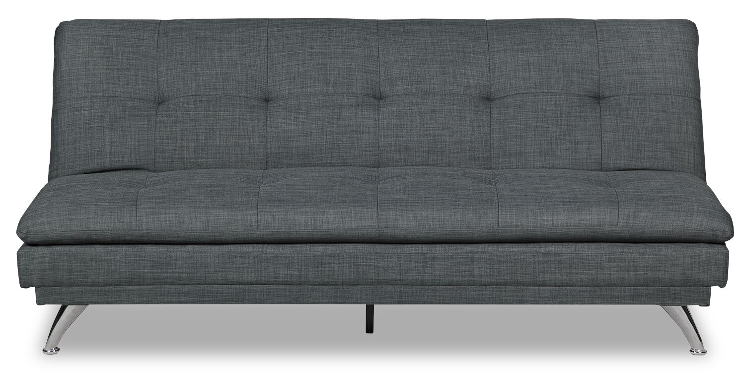 June 73.2 Linen Look Fabric Klik Klak Futon with Metal Legs and Tu. The Brick