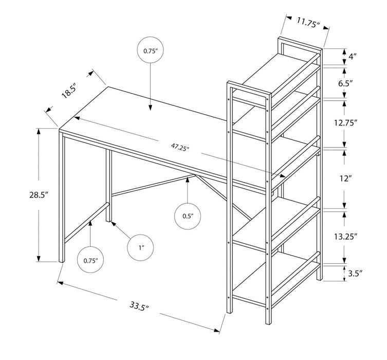 Kayden 47.25\" Office Desk with Open Shelves - Espresso 