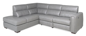 Portia 3-Piece Genuine Leather Left-Facing Power Reclining Sectional - Grey