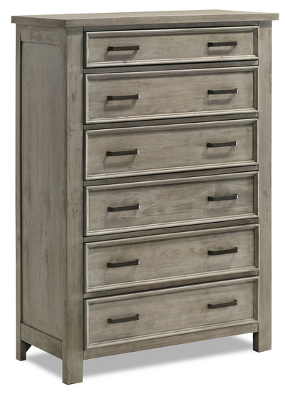 Levi Bedroom Chest of Drawers, 6-Drawer, 39"W x 56"H, Wood - Drift Grey | Commode verticale Levi de 39 po (L) x 56 po (H) à 6 tiroirs en bois pour la chambre à coucher - gris bois de grève
