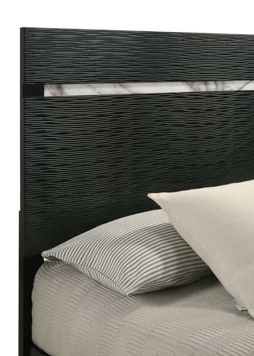 Atlas 6pc Bedroom Set with Bed, Dresser, Mirror & Nightstand, Mid-Century Modern, Black - Queen Size