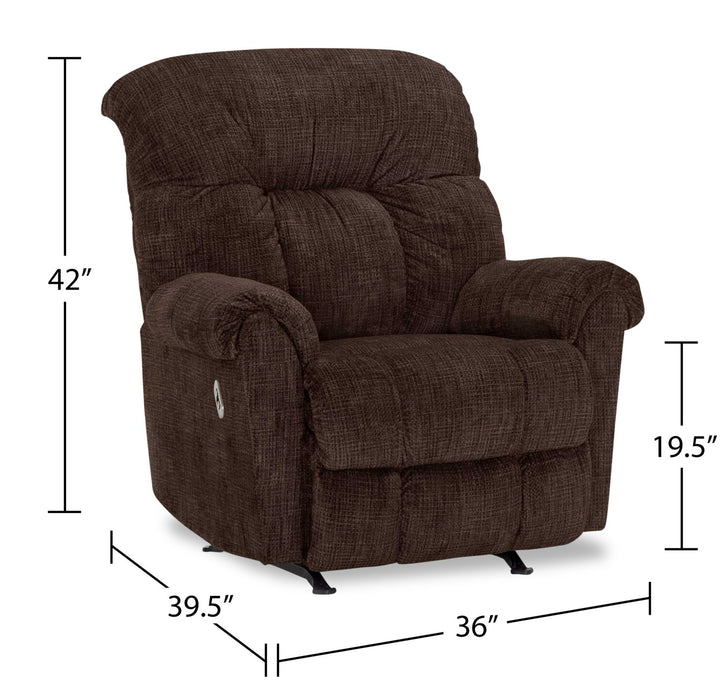 DESIGNED2B 36\" Chenille Fabric Power Rocker Reclining Chair - Fighter Mink Brown