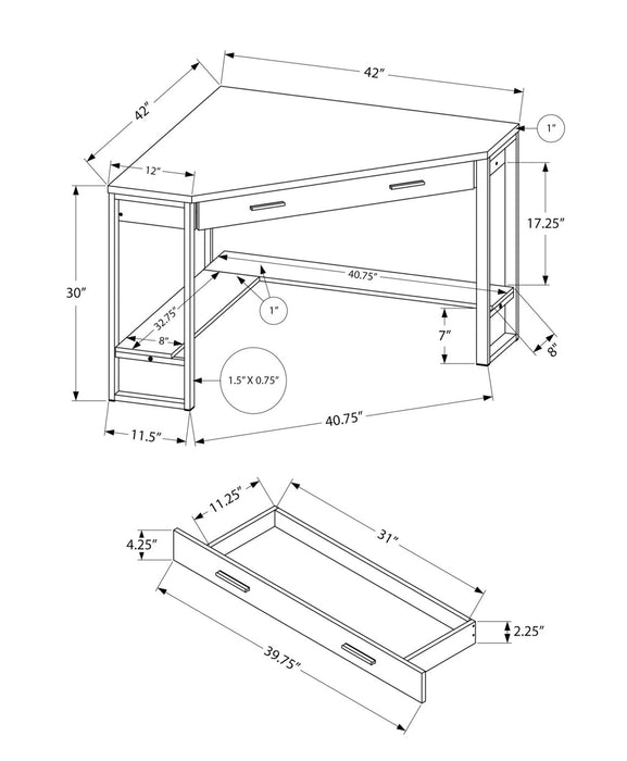 Christiana 42\" Corner Office Desk with Drawer - Espresso