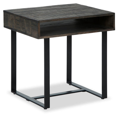 Vito 24" Modern End Table with Storage - Brown with Black Metal Legs|Table de bout moderne Vito de 24 po avec rangement - brune avec pattes en métal noir