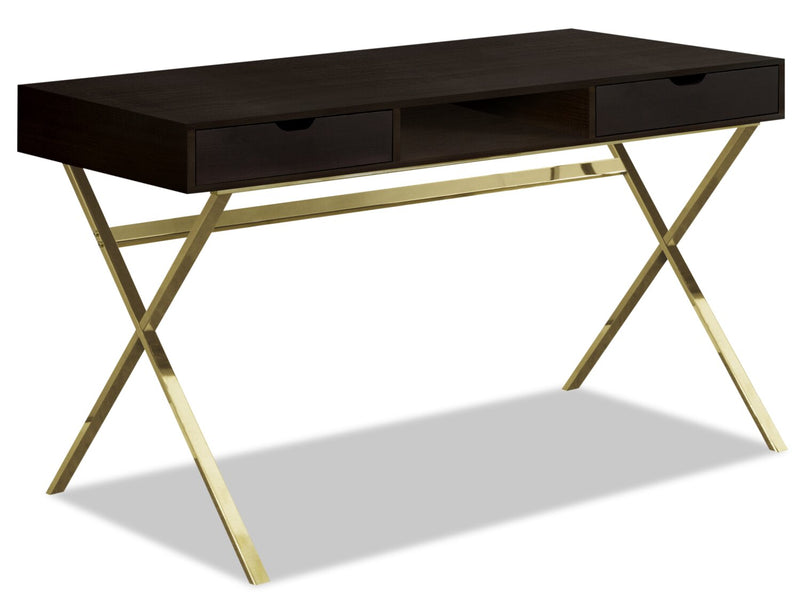 Flynn 47.25\" Reclaimed Wood-Look Office Desk with 2-Drawers - Espresso