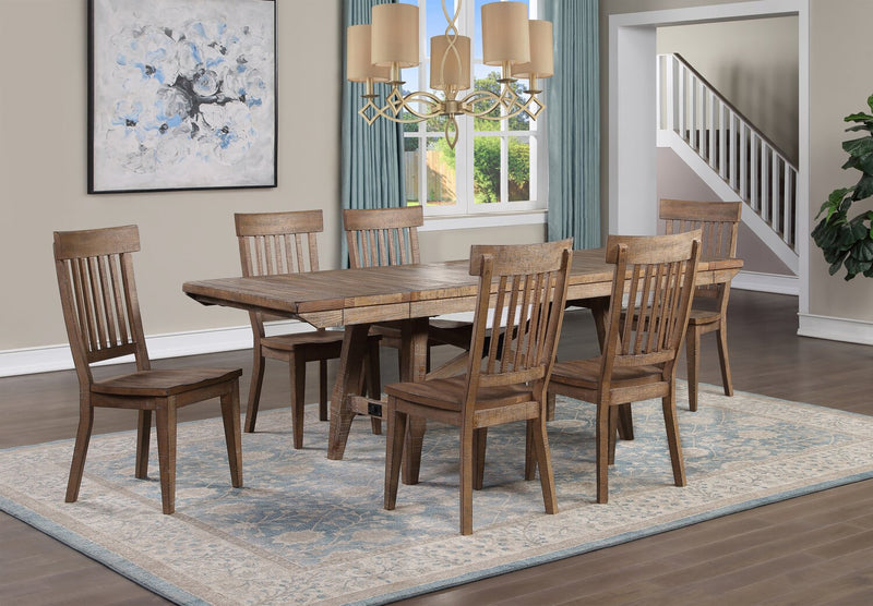 Cedar 7pc Dining Set with Table & 6 Chairs, Pine Wood, Trestle-Base, 72.07\"W - Brown