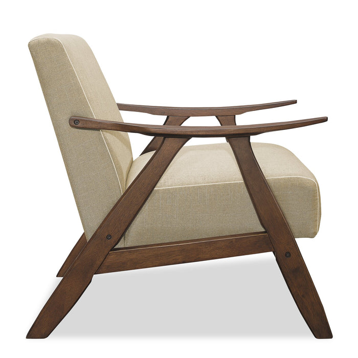 Kyra 28.5\" Linen-Look Fabric Accent Chair with Curved Arms and Wood Frame - Taupe