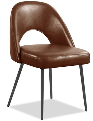 Elijah Dining Chair with Vegan Leather Fabric, Metal - Brown