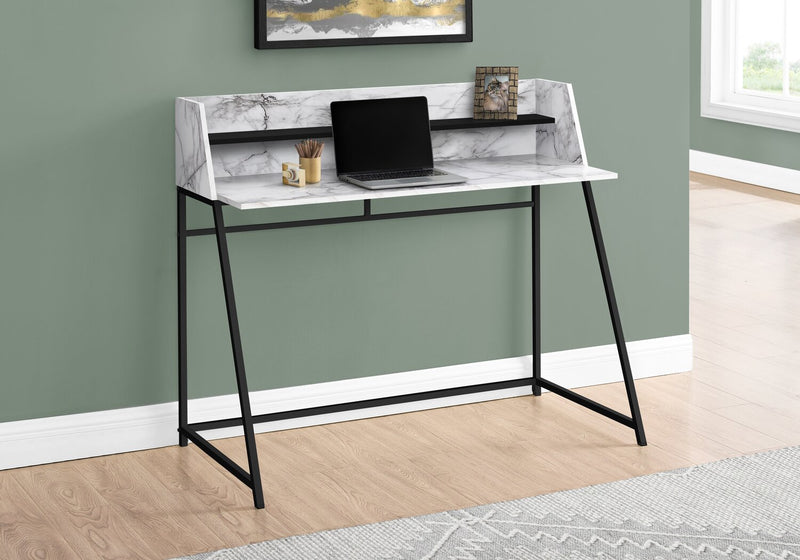 Lawson 47.25\" Office Desk with Small Hutch - White Marble-Look